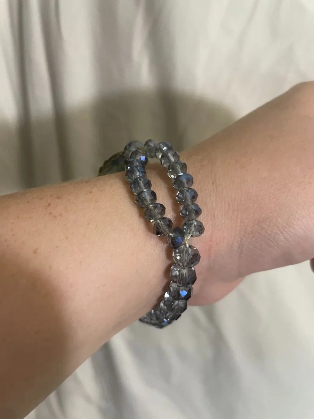 Smoky Gray Faceted Crystal Beaded Double Strand Statement Bracelet 3”